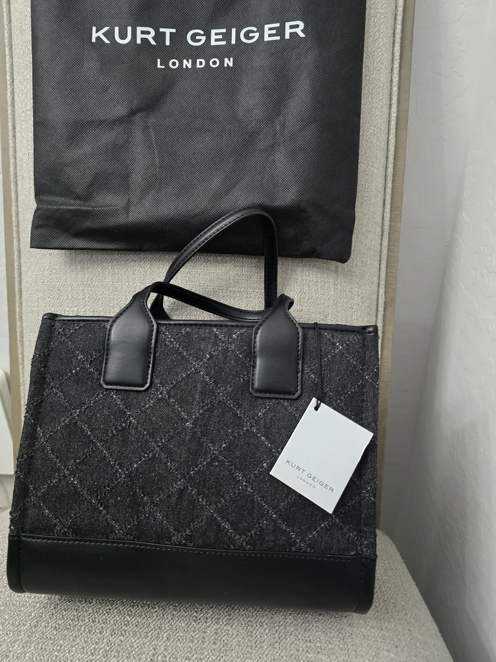 NWT Kurt Geiger London Small Surrey Quilted Denim Tweed Tote
